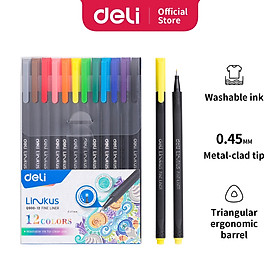 Bút đi nét Deli - Ngòi bọc kim loại 0.45mm - Mực có thể rửa được - EQ900