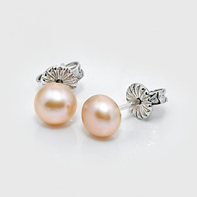 Bông tai ngọc trai Freshwater màu hồng 7-8mm Bán cầu, chất liệu Bạc cao cấp xuất khẩu châu Âu Hoàng Gia Pearl E1001S0F33P238002K000