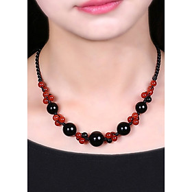 Vòng đeo cổ dây chuyền ngọc tự nhiên VN16 phối đỏ đen cao cấp