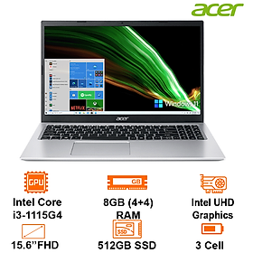 Mua Máy Tính Xách Tay Laptop Acer Aspire 3 A315-58-358E - Intel core i3-1115G4/8GB(4on+4)/512GB SSD+1 M.2+1 2.5/15.6 FHD/BT4/Win11H/Pure Silver - Hàng Chính Hãng