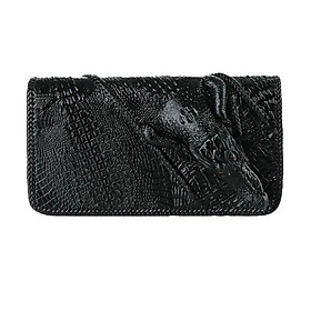 Ví nữ da cá sấu Huy Hoàng nhiều ngăn đầu cá sấu đan viền màu đen HC3730