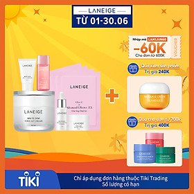 Bộ Kem dưỡng nâng tông da trắng hồng tự nhiên Laneige White Dew Tone Up Cream 50ml + tặng Bộ dưỡng trắng làm sáng da White Dew Trial Kit