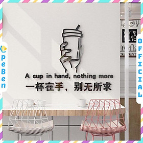 Mua Tranh dán tường mica 3d decor khổ lớn một cốc trên tay trang trí cửa hàng quán cafe quán trà sữa trà tranh