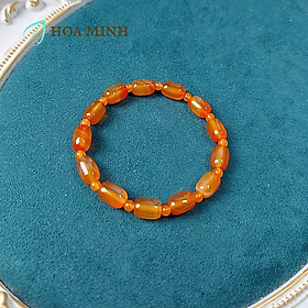 Vòng tay phong thủy đá Mã Não cam dạng lu thống tròn bầu dục, xen kẽ viên tròn mã não - 16-18cm