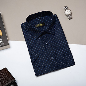 Áo Sơ Mi Nam Công Sở Trung Niên Ngắn Tay Xanh Tím Than Vải Cotton Họa Tiết Hoa Nhí thương hiệu Anton – 809