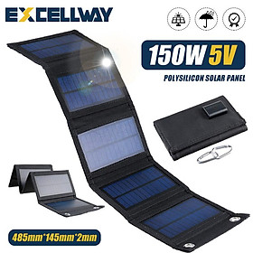 Bảng điều khiển năng lượng mặt trời Polysilicon hiệu suất cao có thể gập lại Excellway 150W Bộ sạc pin di động 5V Cổng USB Ngân hàng điện chống nước Màu sắc: 5 IN 1
