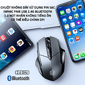 Chuột không dây INPHIC PM6 sử dụng pin sạc kết nối bằng USB 2.4G