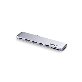 Ugreen UG80548CM356TK dùng cho macbook chip intel 2 cổng USB type C sang 2*USB 3.0+ 2xhdmi + SD&TF + sạc 100W PD thunderbolt 3 - HÀNG CHÍNH HÃNG