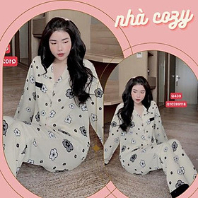 Đồ bộ nữ PIJAMA ️ Bộ lụa tay dài quần dài ️ họa tiết thỏ trắng loang đen CÓ SẴN