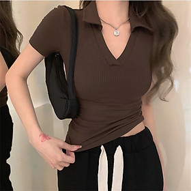 Áo Thun Cổ Polo Cộc Tay Chất Thun Gân Ôm Co Dãn 4 Chiều Cổ V 4 Màu