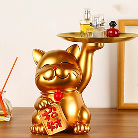 Resin Cat Statue Desk Storage Tray Multifunction Key Holder  Sculpture Figurine for Home Restaurant Entrance Decoration Gift
