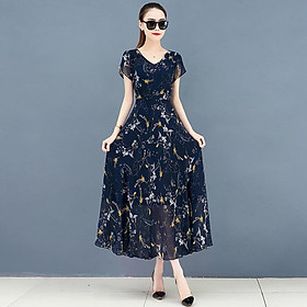 Fun Floral Printed Leisure Dress of Short Sleeves and V-neck Leisure Costume for Woman Summer
