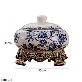 Mua Gạt tàn có nắp đậy họa tiết hoa nhí xanh mang phong cách tân cổ điển sang trọng CB06-GT