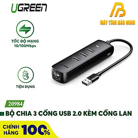 USB hub 2.0 sang 3 * USB 2.0 + Lan 10/100 hỗ trợ nguồn 5v Mbps nhựa ABS Ugreen 20984 CM416 Hàng chính hãng