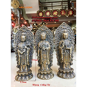 Mua Bộ Tượng Đồng Tam Thế Phật  Tam Thánh Đứng Bằng Đồng Màu Giả Cổ