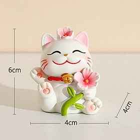 Tượng Mèo Lucky Hoa Đào Trang Trí Decord Xe Hơi Tiểu Cảnh Arthouse_ Hàng chính hãng