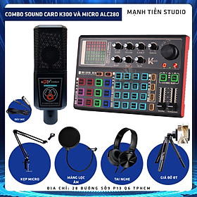 Mua Combo thu âm  livestream Micro AQTA ALC280  Sound card K300 - Kèm full phụ kiện kẹp micro  màng lọc  tai nghe  giá đỡ ĐT - Hỗ trợ thu âm  karaoke online chuyên nghiệp - Hàng nhập khẩu