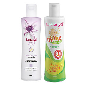 Bộ 2 Chai Dung Dịch Vệ Sinh Phụ Nữ Lactacyd Soft & Silky 250ml + Sữa Tắm Gội Trẻ Em Milky 250ml