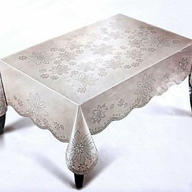 Khăn Trải Bàn PAULEE - PWL 241 hoa văn nổi, ánh kim vàng, nền kem nhạt (147cm x 230cm)