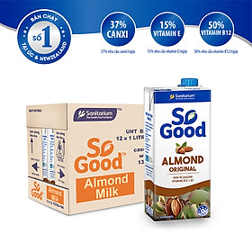 Thùng 12 hôp sữa hạt hạnh nhân So Good 1L/hộp, làm từ hạnh nhân Úc, calo thấp, ít ngọt, sản xuất tại Úc