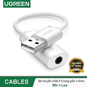 Bộ chuyển đổi USB sang cổng âm thanh 3.5mm UGREEN US206 30712 màu trắng - Hàng chính hãng