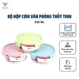 Bộ Hộp Cơm Văn Phòng, Chất Liệu Thủy Tinh Chịu Nhiệt Tốt, Nắp Nhựa PP Cao Cấp An Toàn Sức Khoẻ Tặng Kèm Bộ Thìa Đũa Và Túi Xách Tiện Lợi- Hàng Chính Hãng MINIIN