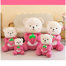 Thú nhồi bông Lena ôm quả dâu đáng yêu - Size 25cm - Quà tặng gấu bông teddy lena đội mũ màu hồng dễ thương.
