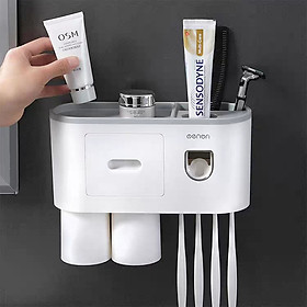 Combo kệ để đồ nhà tắm kèm bộ dụng cụ nhả kem đánh răng tự động tặng kèm 4 cốc từ tính, mẫu mới 2022
