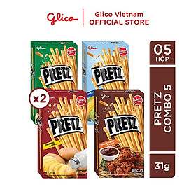 Bánh que nướng giòn 4 vị GLICO Pretz Combo 5 hộp - 2 Khoai tây 1 BBQ Gà 1