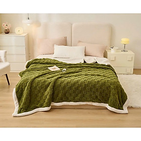 Mua Chăn lông cừu len LIDACO siêu ấm cỡ lớn 2mx2m3 mặt trên len thêu mặt dưới lông cừu kèm túi đựng