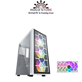 Vỏ Case Máy Tính VSP Gaming FA05 + 4FANS LED - Case ATX, mặt trước kính, hông của kéo kính cường lực - Hàng Chính Hãng