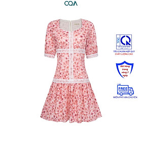 Đầm Nữ Xòe Phối Ren CQA0167 Cotton Hoa