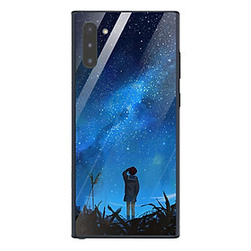 Ốp kính cường lực dành cho điện thoại Samsung Galaxy Note in họa tiết Cô gái nhỏ ngắm những vì sao trên bầu trời đêm