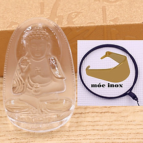 Mặt dây chuyền Phật A di đà pha lê trắng 3.6 cm kèm vòng cổ dây dù đen + móc inox vàng, Phật bản mệnh, mặt dây chuyền phong thủy