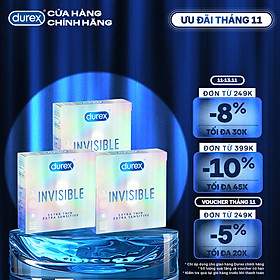 Bộ 3 hộp bao cao su Durex Invisible  Extra Thin Extra Sensitive siêu mỏng, size 52mm, 3 bao/hộp