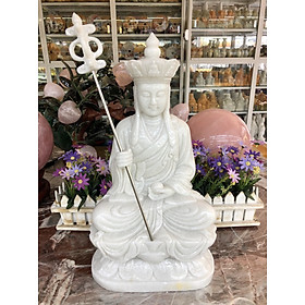 Mua Tượng địa tạng vương bồ tát ngồi đài sen đá cẩm thạch trắng - Cao 40 cm