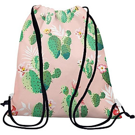 Túi Rút Unisex In Hình Cây Xương Rồng Và Hoa Nền Hồng - BDHT093