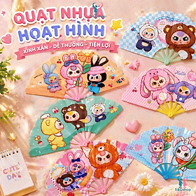 2 Cái Quạt hoạt hình Baby Three mới vui nhộn dễ thương quạt gấp đơn giản cho trẻ em quạt gấp mát mẻ mùa hè