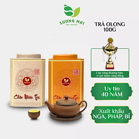 Hộp trà xanh Tân Cương Sương Mai 200g – 2 hộp sắt vuông Vàng và Trắng