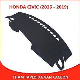 Thảm taplo ô tô Civic (2016 - 2019) loại da vân cacbon chống nắng, chống nứt vỡ taplo, thảm taplo Civic