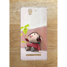 Ốp Lưng Dùng Cho Sony Xperia C3 (dẻo viền trắng trong) - Heo Nghe Nhạc