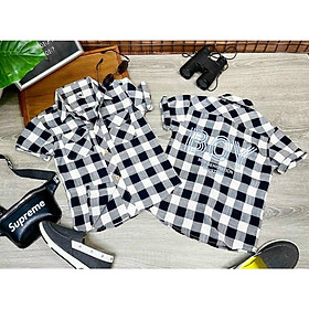 Áo sơ mi cho bé trai sọc caro đẹp mặc tết size 10-35kg chất linen mềm mịn mát