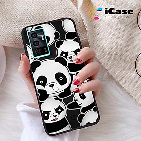 Ốp lưng iCase dành cho Vivo V23E chất liệu viền dẻo lưng cứng nhám TPU có hai lỗ xỏ dây đeo in nổi 4D hình bộ sưu tập Panda 07