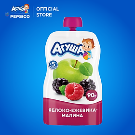 Trái cây nghiền vị táo, mâm xôi đen và mâm xôi đỏ Agusha 90g dành cho bé từ 6 tháng trở lên