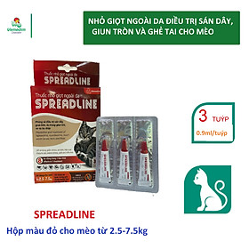 Vemedim SPREADLINE - Thuốc nhỏ giọt ngoài da phòng và điều tr.ị sán dây, giun tròn, ấu trùng giun tim, ve và bọ nhảy cho mèo nhỏ và mèo lớn