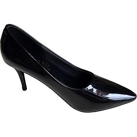 Giày cao gót 7cm Trường Hải gót nhọn da bóng đen thời trang nữ cao cấp êm ái CG088