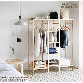 Mua Kệ Treo Quần Áo Cao Cấp Phong Cách Vintage Hàn Quốc - Triple Hanger - Màu Gỗ Tự Nhiên