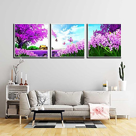 Bộ 3 tranh canvas treo tường Decor Cách rừng tím và hoa – DC148