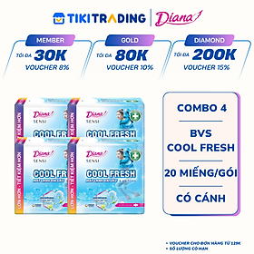 Combo 4 Băng vệ sinh Diana Sensi Cool Fresh siêu mỏng cánh gói 20 miếng