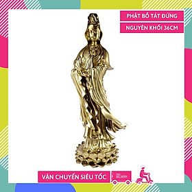 Mua Tượng lớn phật Quan Thế Âm Bồ Tát đứng nguyên khối đế sen mạ đồng - Cao 36cm